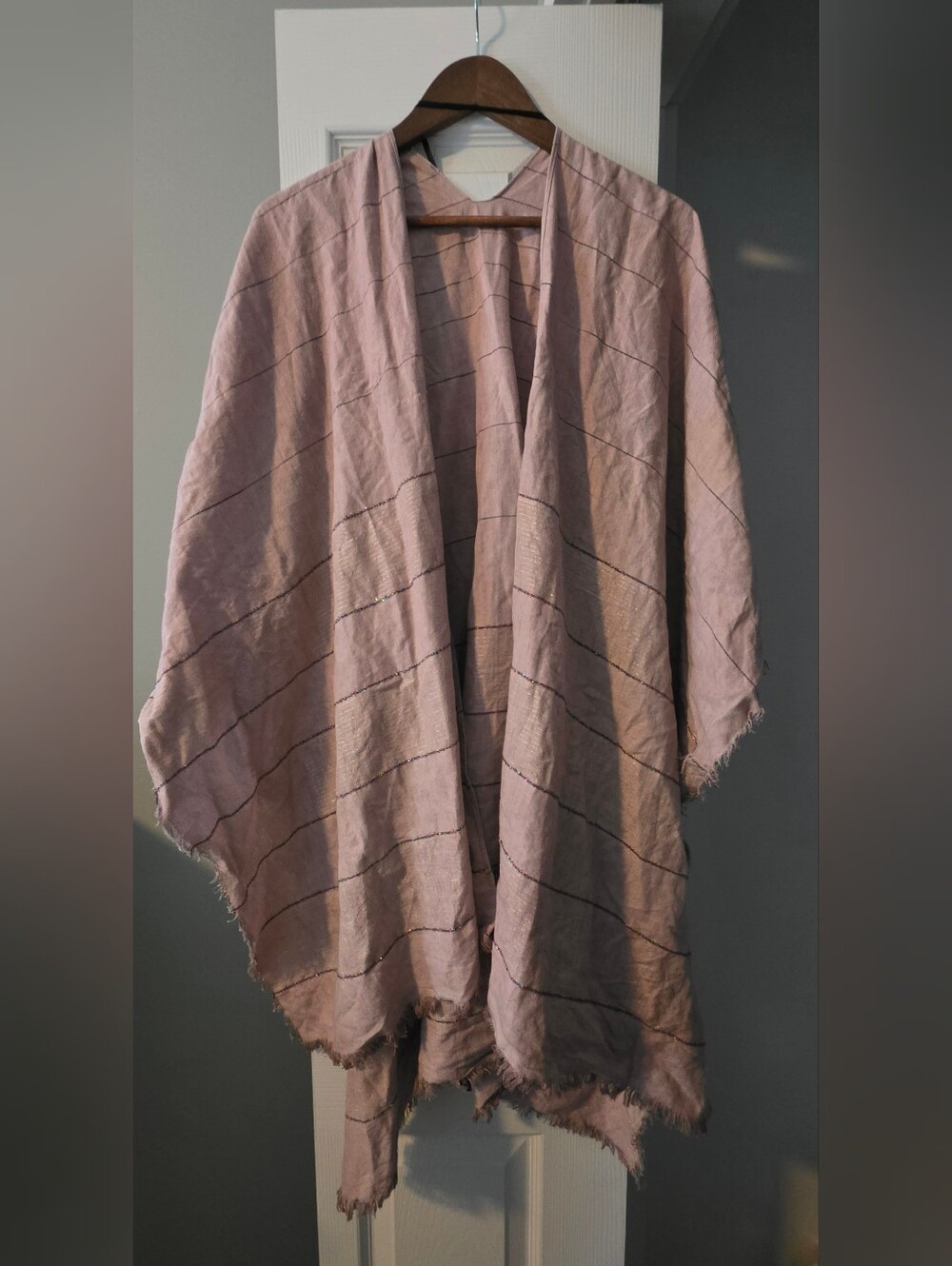 Light Pink Striped Open-Front Wrap Jacket